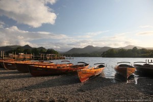 Rowing boats on the shore of Derwentwater